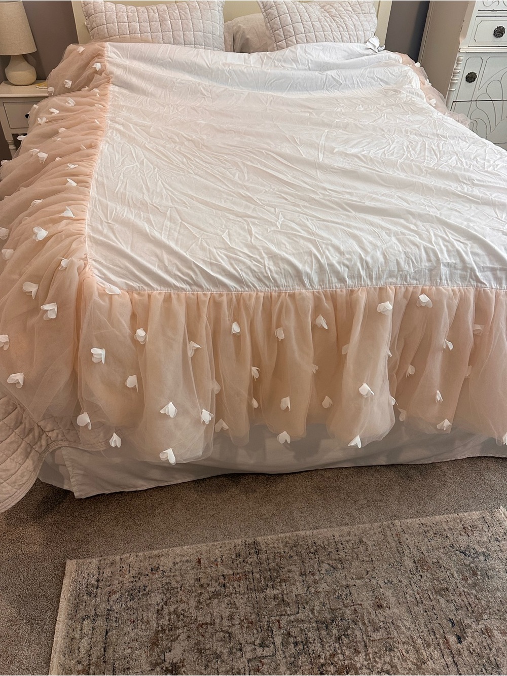 Potterybarn Kids Monique Lluillier blush pink Tulle Bed Skirt with Appliqués